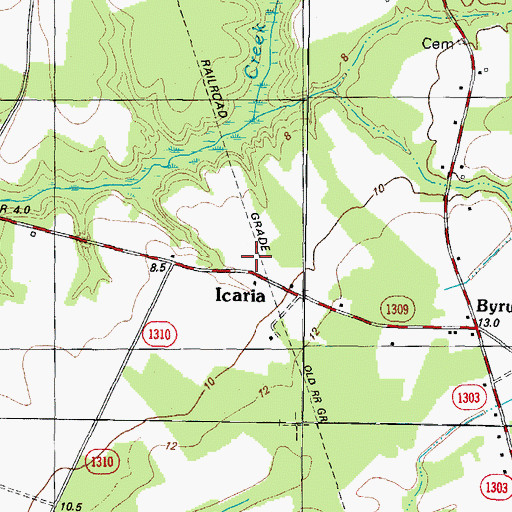 Topographic Map of Icaria, NC