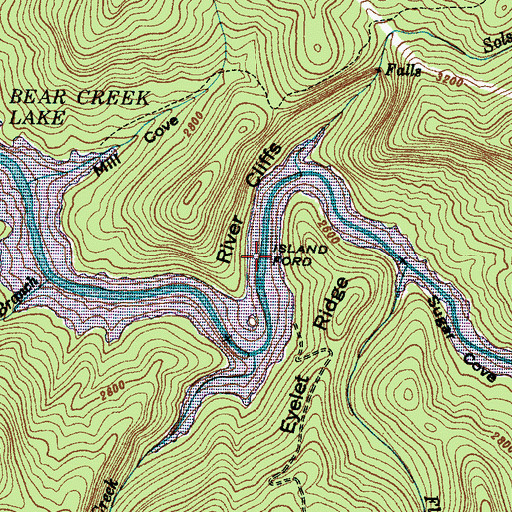 Topographic Map of Island Ford, NC