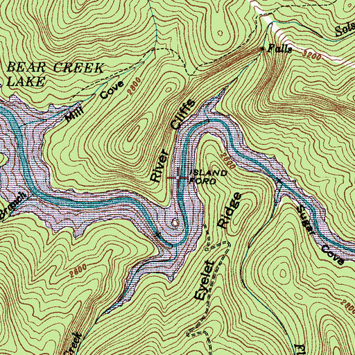 Topographic Map of Island Ford, NC