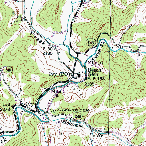 Topographic Map of Ivy, NC