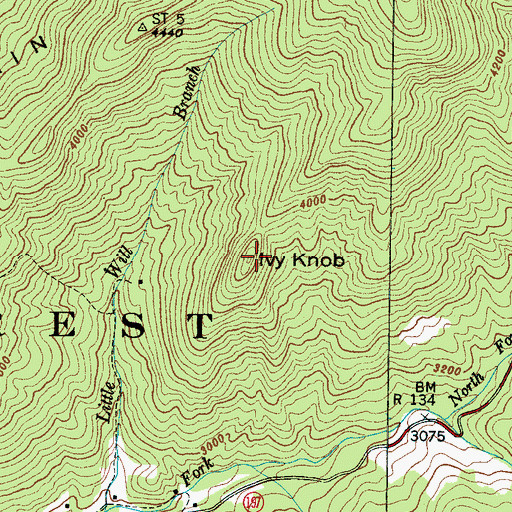 Topographic Map of Ivy Knob, NC