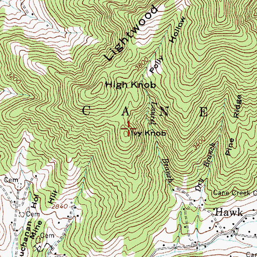 Topographic Map of Ivy Knob, NC