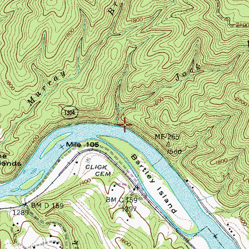 Topographic Map of Jack Branch, NC