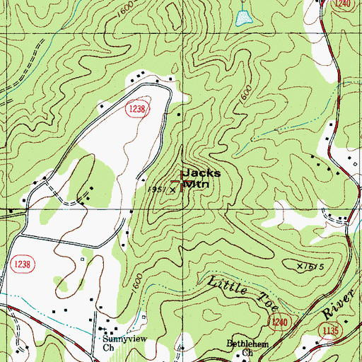Topographic Map of Jacks Mountain, NC