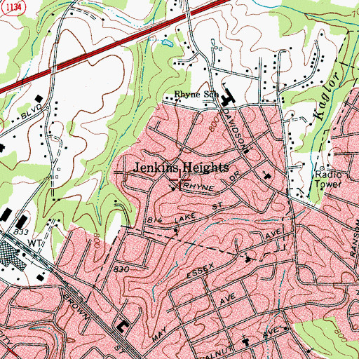 Topographic Map of Jenkins Heights, NC