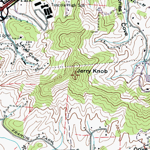 Topographic Map of Jerry Knob, NC