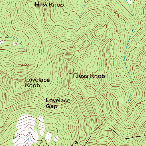 Topographic Map of Jess Knob, NC