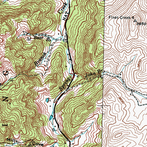 Topographic Map of John Branch, NC