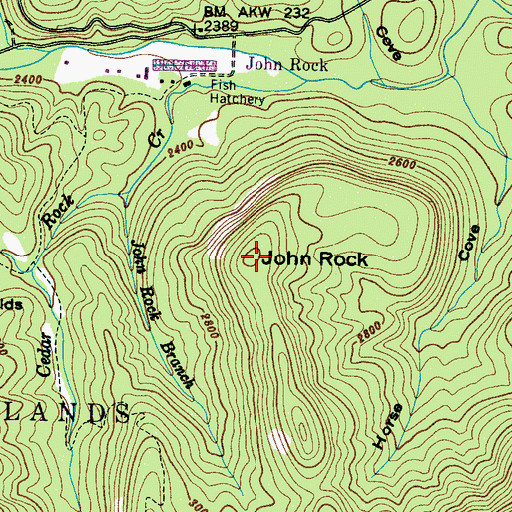 Topographic Map of John Rock, NC