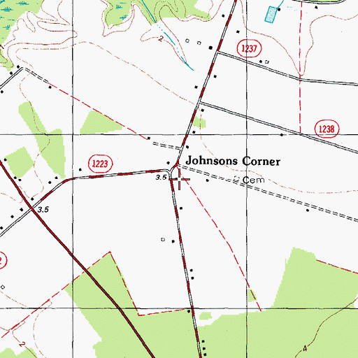 Topographic Map of Johnsons Corner, NC