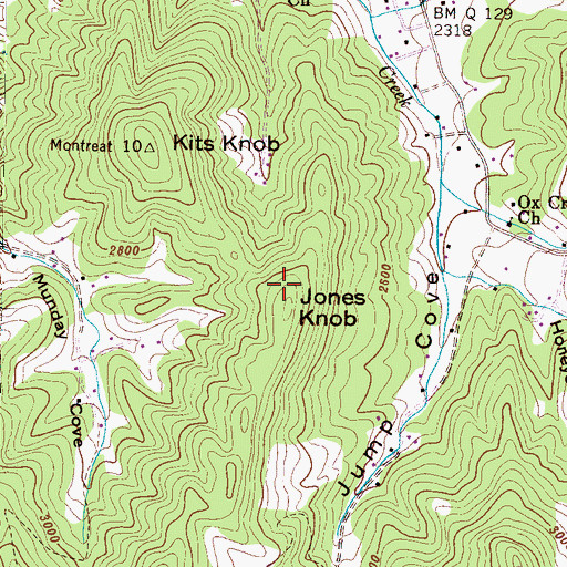Topographic Map of Jones Knob, NC