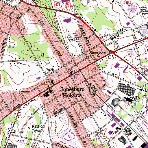 Topographic Map of Jonesboro Heights, NC