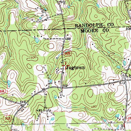 Topographic Map of Jugtown, NC