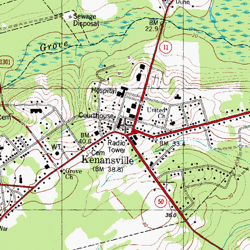 Topographic Map of Kenansville, NC