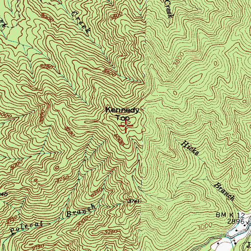 Topographic Map of Kennedy Top, NC