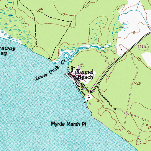 Topographic Map of Kennel Beach, NC