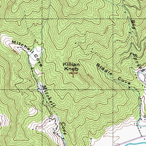 Topographic Map of Killian Knob, NC