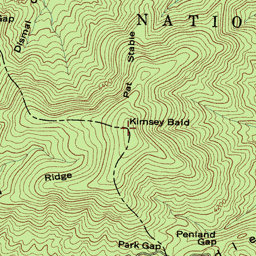 Topographic Map of Kimsey Bald, NC