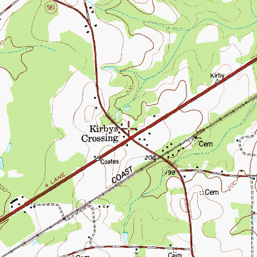 Topographic Map of Kirbys Crossing, NC