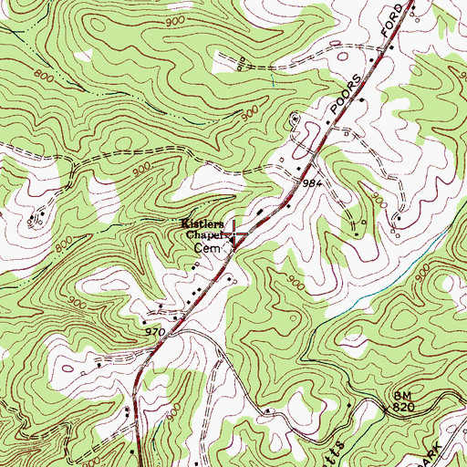 Topographic Map of Kistlers Chapel, NC