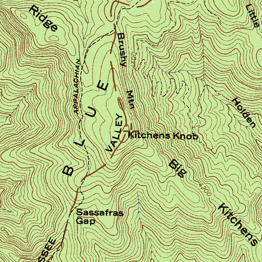 Topographic Map of Kitchens Knob, NC