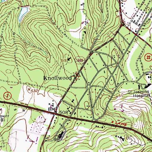 Topographic Map of Knollwood, NC