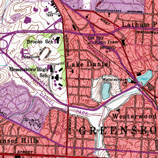 Topographic Map of Lake Daniel, NC