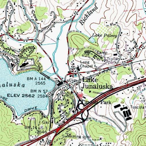 Topographic Map of Lake Junaluska, NC