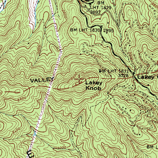 Topographic Map of Lakey Knob, NC