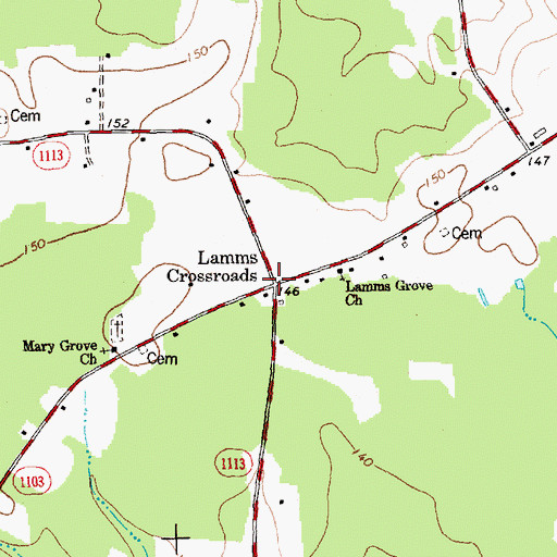 Topographic Map of Lamms Crossroads, NC