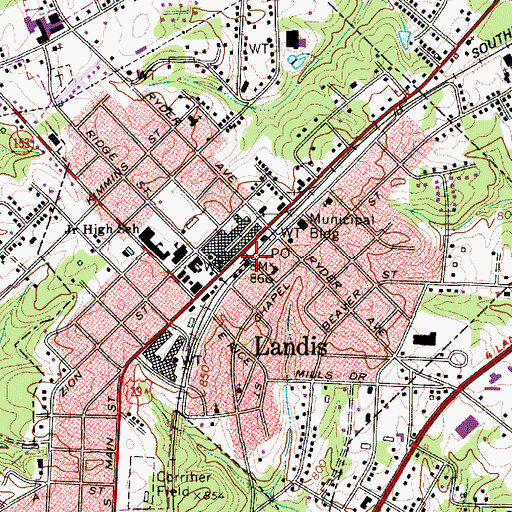 Topographic Map of Landis, NC