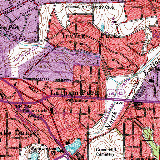 Topographic Map of Latham Park, NC