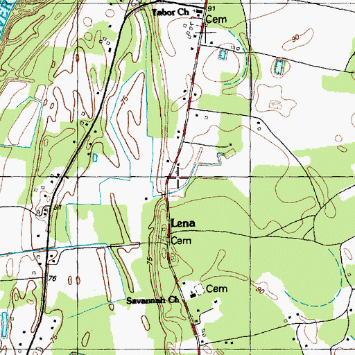 Topographic Map of Lena, NC