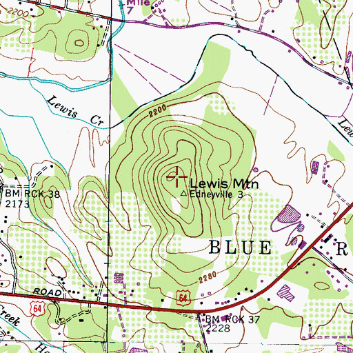 Topographic Map of Lewis Mountain, NC