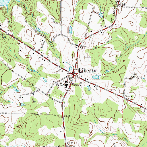 Topographic Map of Liberty, NC
