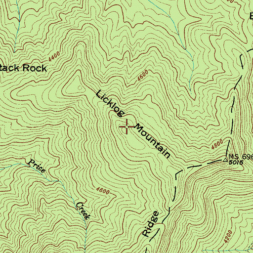 Topographic Map of Licklog Mountain, NC