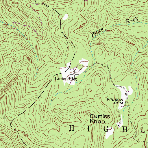Topographic Map of Lickskillet, NC