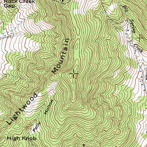Topographic Map of Lightwood Mountain, NC