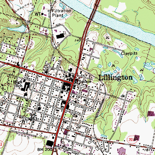 Topographic Map of Lillington, NC