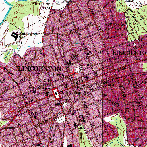 Topographic Map of Lincolnton, NC