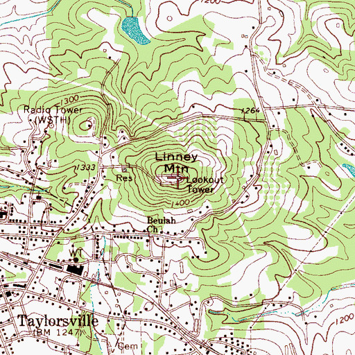 Topographic Map of Linney Mountain, NC