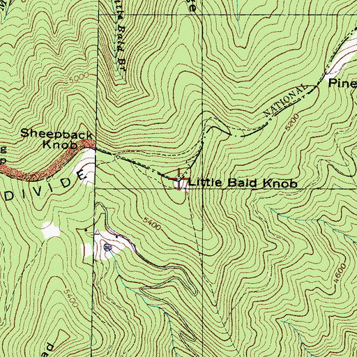 Topographic Map of Little Bald Knob, NC