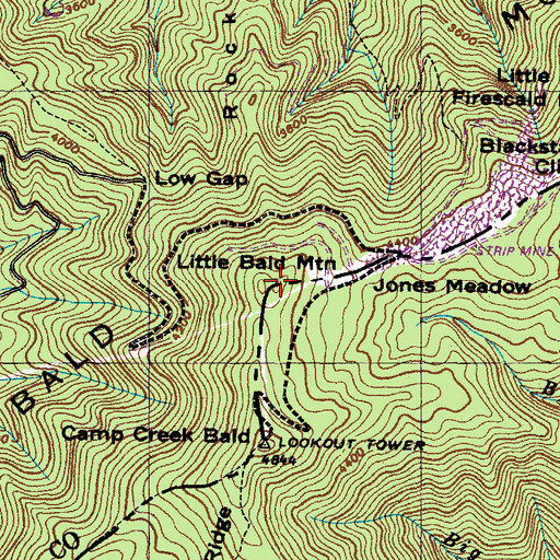 Topographic Map of Little Bald Mountain, NC
