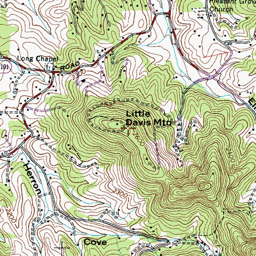 Topographic Map of Little Davis Mountain, NC