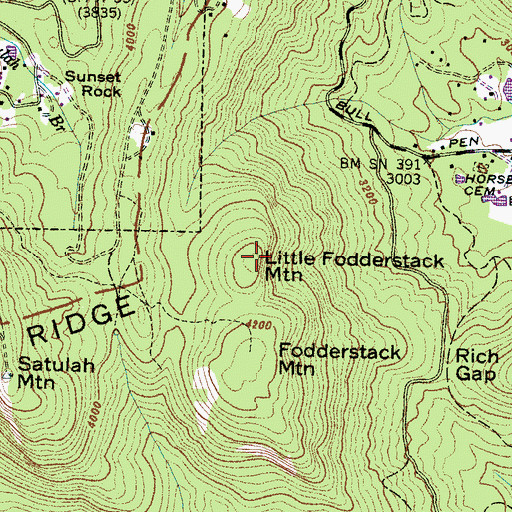 Topographic Map of Little Fodderstack Mountain, NC