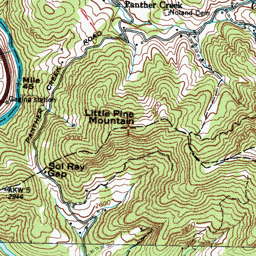Topographic Map of Little Pine Mountain, NC