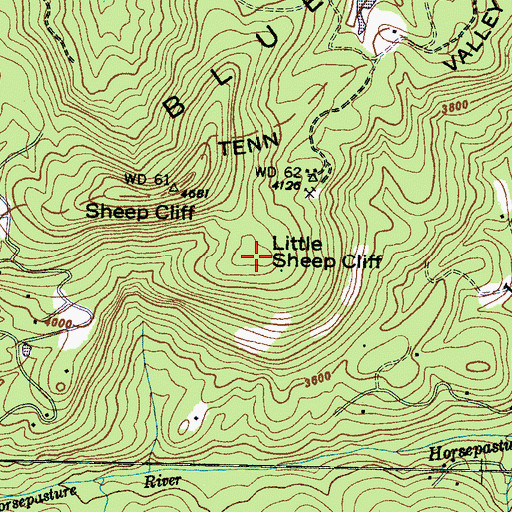 Topographic Map of Little Sheep Cliff, NC