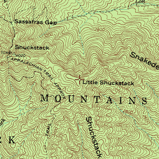 Topographic Map of Little Shuckstack, NC