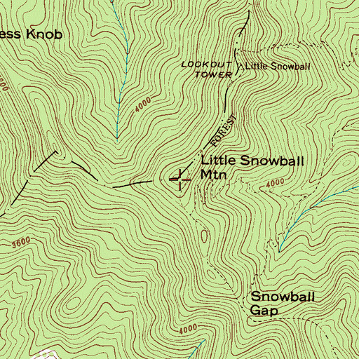 Topographic Map of Little Snowball Mountain, NC