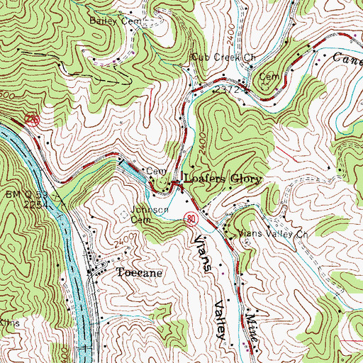 Topographic Map of Loafers Glory, NC